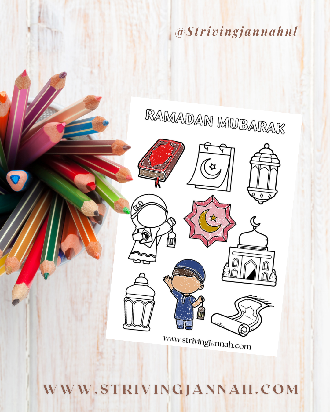 Ramadan stickervel inkleurbaar