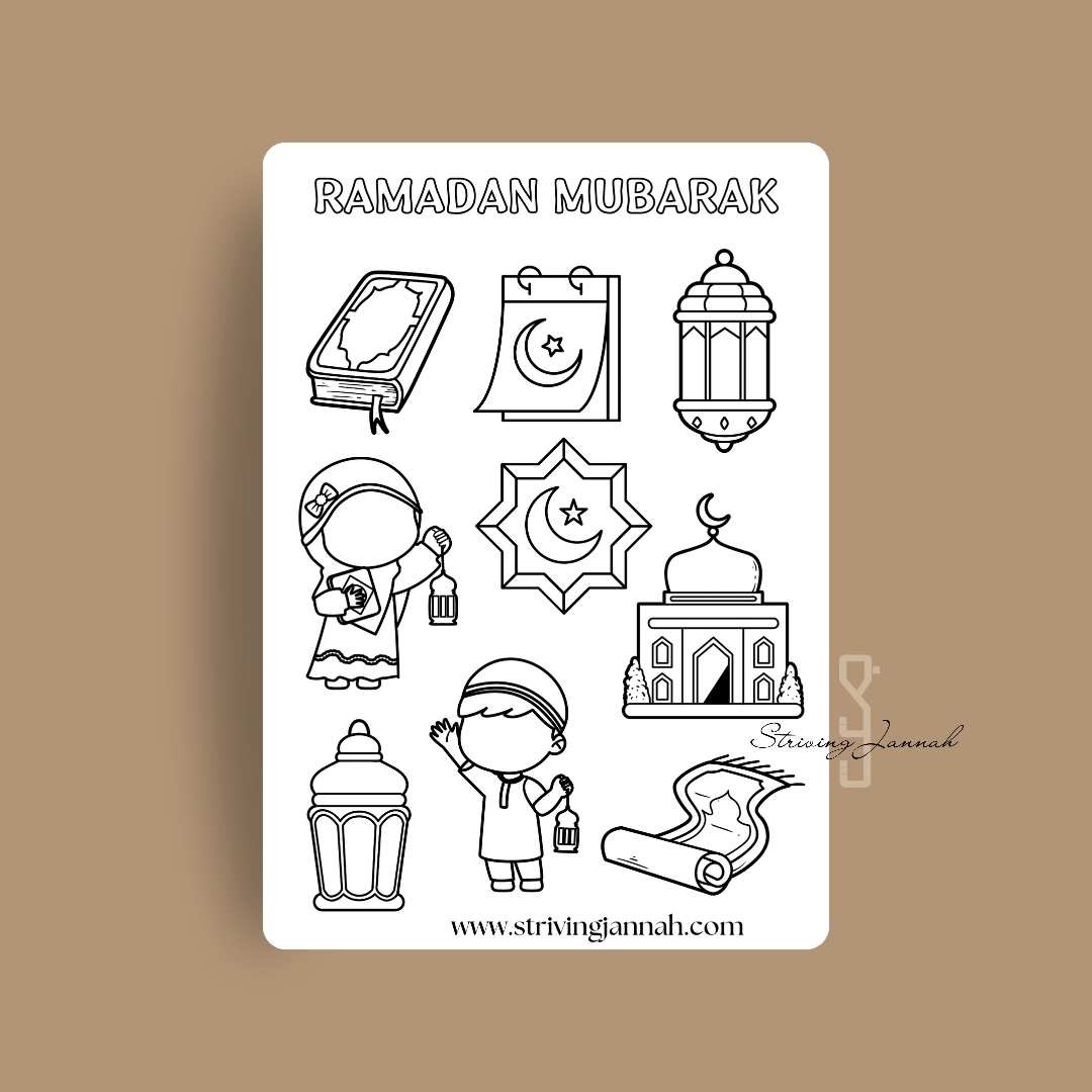 Ramadan stickervel inkleurbaar
