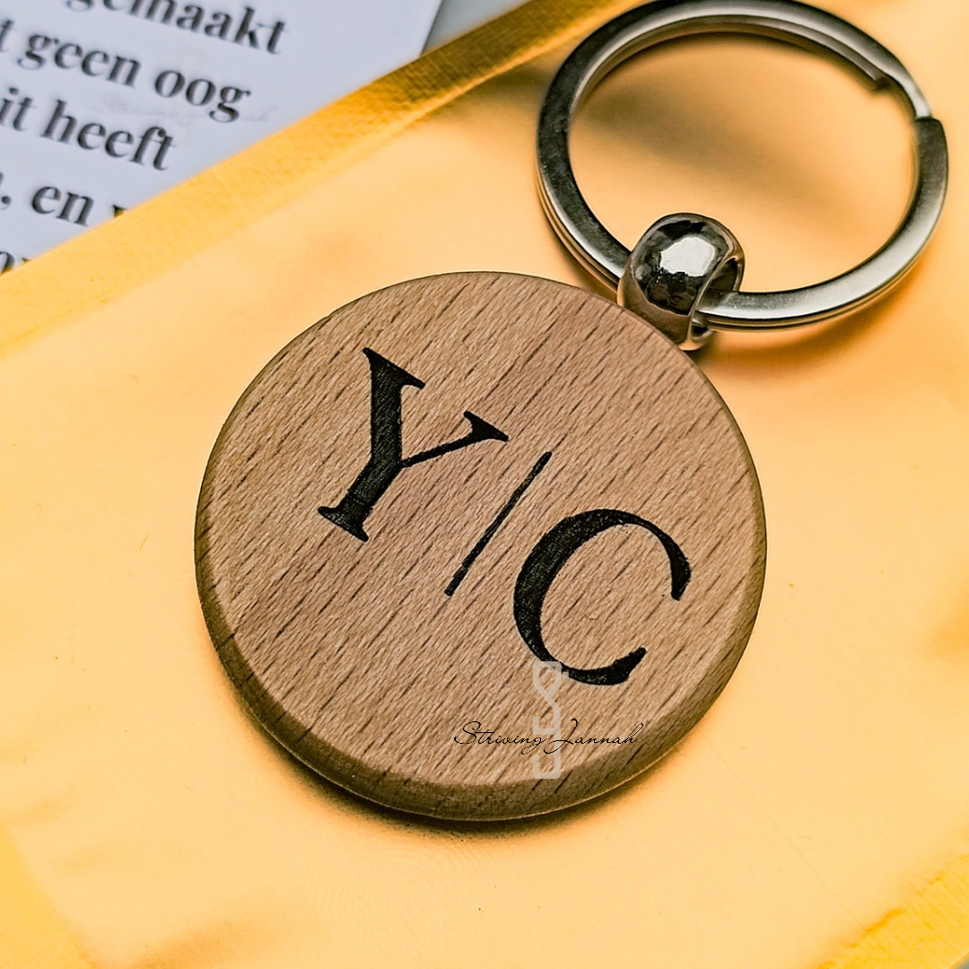 Gegraveerde houten sleutelhanger: " I pray we'll be forever together in Jannah"