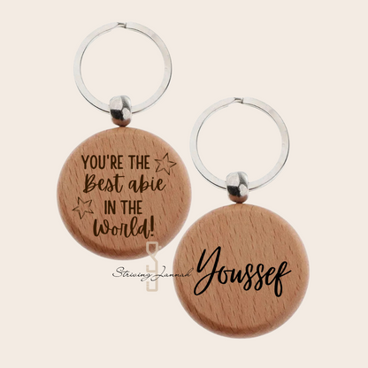 Gegraveerde houten sleutelhanger: "You´re the best abie in the world!`