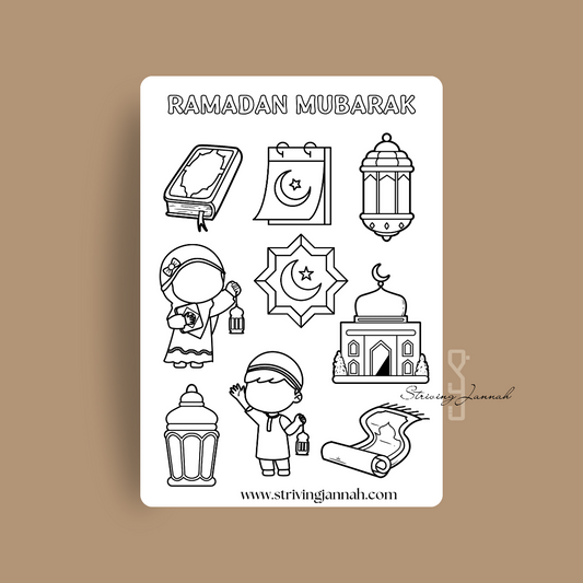 Ramadan stickervel inkleurbaar