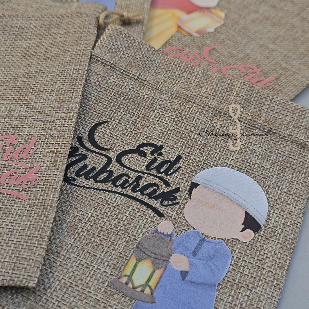 'Eid Mubarak trekkoord cadeautasje of als snoepzakje op=op
