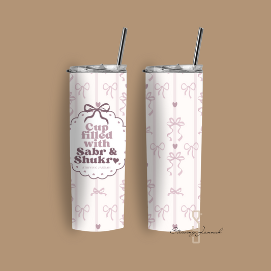 Islamitische tumbler: "Cup filled with Sabr & Shukr" met strikjes